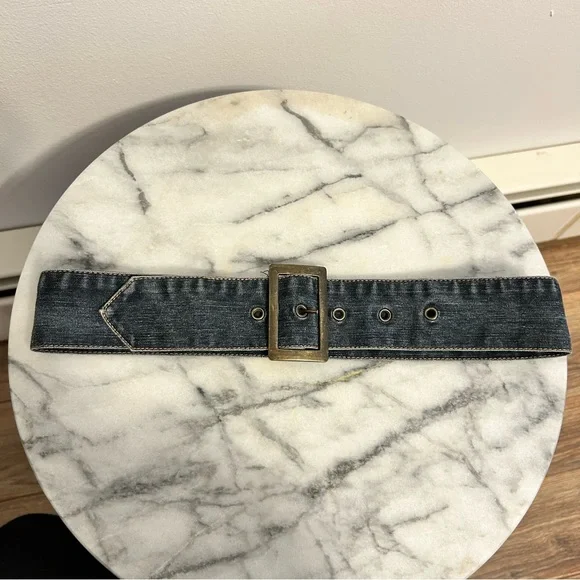 Y2K Denim Belt with Rectangular Buckle - Picture 2 of 6